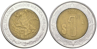 Мексика 1 песо 2006 Mo KM 603 биметалл 4611-846