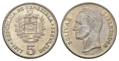 Венесуэла 5 боливаров 1977 Симон Боливар Y 53 никель 4661-312