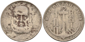 Бразилия 100 рейс 1936 Маркиз Тамандаре KM 536 медно-никель 4115-531
