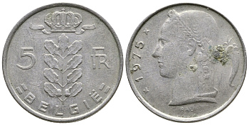 Бельгия 5 франков 1975 Belgie, Бодуэн I (1951-1993) KM 135.1 медно-никель  4603-1037