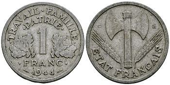Франция 1 франк 1944 KM 902 алюминий 4167-846