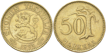 Финляндия 50 марок 1953 H KM 40 алюминиевая бронза 4142-1047