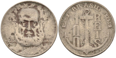 Бразилия 100 рейс 1936 Маркиз Тамандаре KM 536 медно-никель 4115-531