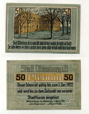 ОЛЬДЕНБУРГ 50 ПФЕННИГОВ 1922 НОТГЕЛЬД, 1 АПРЕЛЯ 1921 - 1 ЯНВАРЯ 1922 Grabowski 1015.3 бумага UNC (ПРЕСС) 8589-18-3-2