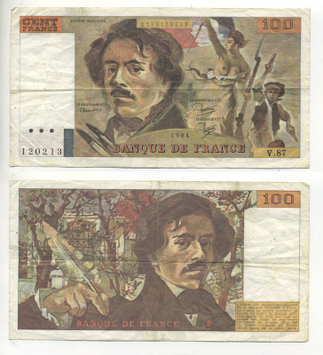 ФРАНЦИЯ 100 ФРАНКОВ 1984 Pick 154b бумага 7552-12-1