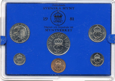 Швеция набор монетного двора из 6 монет 1981 в пластике, Карл XVI Густав (1973- ) KM MS19 UNC 4-3-7-177