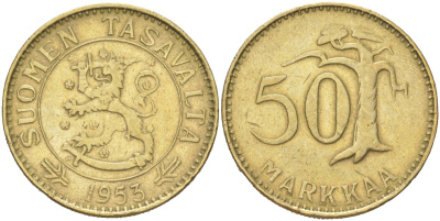 Финляндия 50 марок 1953 H KM 40 алюминиевая бронза 4142-1047