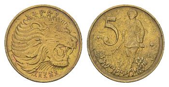 Эфиопия 5 сантимов 1977 KM 44 никель латунь aUNC 4685-1024