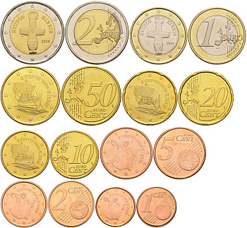 КИПР ЕВРОНАБОР ИЗ 8 МОНЕТ 2009 1, 2, 5, 10, 20, 50 ЕВРОЦЕНТОВ, 1 И 2 ЕВРО UNC 183-751