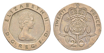 Великобритания 20 пенсов 1982 Елизавета II (1952-2022) KM 931, Spink 4230 (G1) медно-никель 4639-828