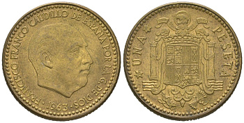 Испания 1 песета 1963 (56) Франсиско Франко (1939-1975) KM 775 алюминиевая бронза aUNC 4618-843
