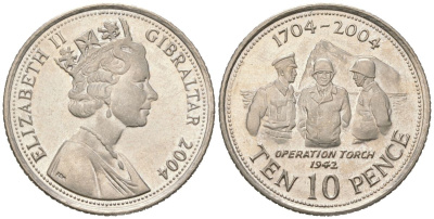 Гибралтар 10 пенсов 2004 300 лет захвату Гибралтара KM 1047 медно-никель UNC 4619-235