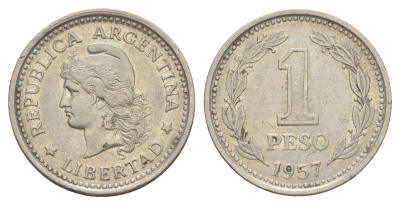 Аргентина 1 песо 1957 KM 57 сталь плакированная никелем 4153-541