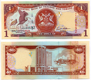 Тринидад и Тобаго 1 доллар 2002 подпись 8, номер красный Pick 41b бумага UNC (пресс) 2197-14-2-2
