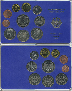 ФРГ набор из 9 монет 1984 F, официальный государственный набор, в пластике    PROOF  3540-6-2