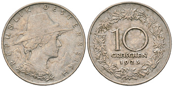 Австрия 10 грошей 1925 KM 2838 медно-никель 210-537