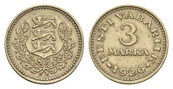 Эстония 3 марки 1926 год-тип KM 6 никель латунь 00-902-26