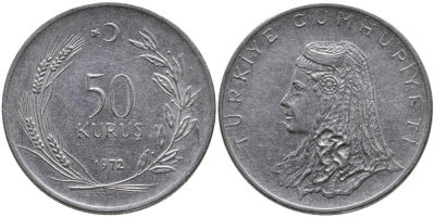 Турция 50 курушей 1972 Анатолийская невеста KM 899 нержавеющая сталь 4541-755