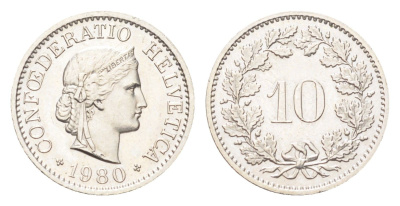 Швейцария 10 раппенов 1980 KM 27 медно-никель 4708-225