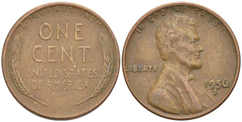 США 1 ЦЕНТ 1956 D, ЛИНКОЛЬН KM А132 медь цинк 218-661