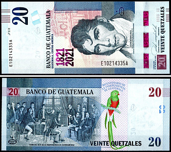 Гватемала 20 кетсалей 2020 200-летие Независимости Pick 128 бумага UNC (пресс) 402-54-3-1