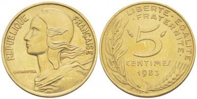 ФРАНЦИЯ 5 САНТИМОВ 1983 ТИП MARIANNE KM 933 медь алюминий никель 112-845