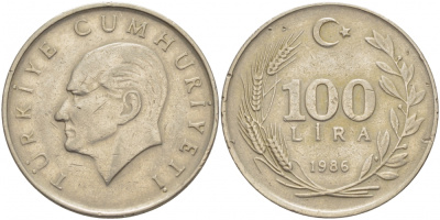 ТУРЦИЯ 100 ЛИР 1986 KM 967 медь никель цинк 4403-131