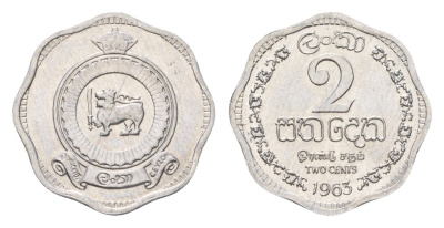 Цейлон 2 цента 1963 KM 128 алюминий UNC 4528-662