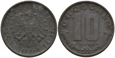 Австрия 10 грошей 1948 KM 2874 цинк 4121-756