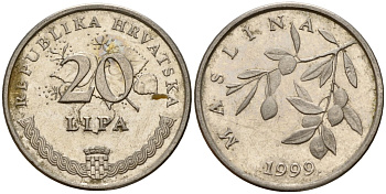 Хорватия 20 лип 1999 олива, легенда на хорватском KM 7 сталь плакированная никелем 4158-646
