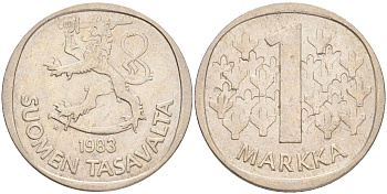ФИНЛЯНДИЯ 1 МАРКА 1983 N KM 49а медно-никель 4556-724