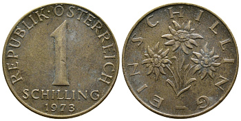 Австрия 1 шиллинг 1973 KM 2886 алюминиевая бронза 51-2121