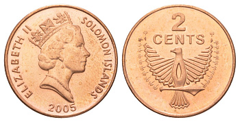Соломоновы Острова 2 цента 2005 KM 25 сталь плакированная бронзой UNC 4625-126