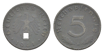 Германия 5 рейхспфеннигов 1941 D KM 100, J. 370 цинк 4647-825
