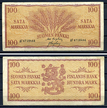 Финляндия 100 марок 1957 Pick 97 a (17) бумага 8592-7-1-1