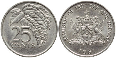 Тринидад и Тобаго 25 центов 1981 цветок дикая пуансеттия KM 32 медно-никель 4396-764