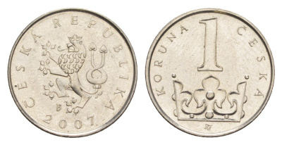 Чехия 1 крона 2007 KM 7 сталь плакированная никелем aUNC 4632-521