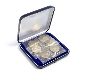 СССР набор из 6 монет по 1 рублю 1977-1980 Олимпиада 80, полный комплект (эмблема, Кремль, спутник, МГУ, факел, Долгорукий), в запайках KM 144, 153.1, 164, 165, 177, 178 медь никель цинк PROOF 2-4-2-48