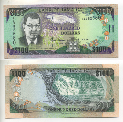 ЯМАЙКА 100 ДОЛЛАРОВ 1994 1 МАРТА 1994, СЭР ДОНАЛЬД СЕНГСТЕР, ПОДПИСЬ 12 Pick 76а бумага UNC (ПРЕСС) 7551-19-1-1
