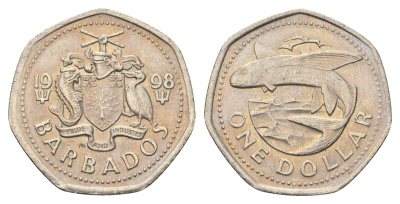 Барбадос 1 доллар 1998 летучая рыба KM 14.2 медно-никель 4663-743