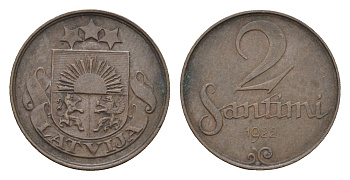 Латвия 2 сантима 1922 KM 2 бронза 4689-916