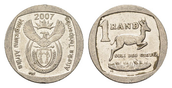 ЮАР 1 ранд 2007 KM 344 медь плакированная никелем 4627-452