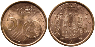 Испания 5 евроцентов 2000 KM 1042 сталь плакированная медью 4391-142