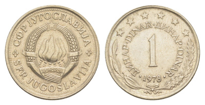 Югославия 1 динар 1978 KM 59 медь цинк никель 214-363