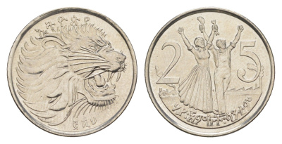 Эфиопия 25 сантимов 2012 KM 46.3 сталь плакированная медно-никелем UNC 4546-313