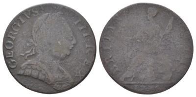 Великобритания 1/2 пенни 1770-1775 Георг III (1760-1820) KM 601, Spink 3774 медь 4707-913