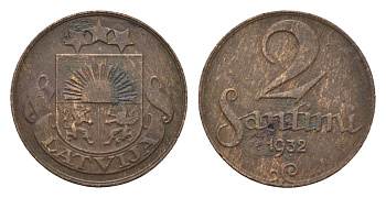 Латвия 2 сантима 1932 KM 2 бронза 4689-934