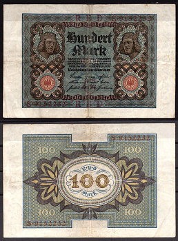 Германия 100 марок 1920 Веймар,7 цифр в номере, G, «Бамбергский всадник» из оперы «Купол Бамберга». Pick 69 a бумага 6289-14-1-2