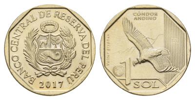 Перу 1 новый соль 2017 Фауна Перу - Очковый медведь KM 403 медь цинк никель UNC 3334-634