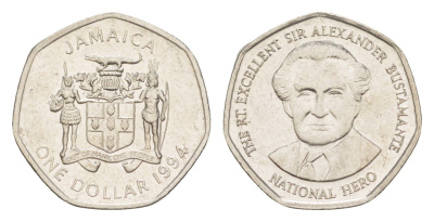 Ямайка 1 доллар 1994 Александр Бустаманте KM 164 сталь плакированная никелем UNC 4651-152